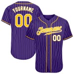 Custom Purple White Pinstripe Gold-White Authentic Baseball Jersey Custom Purple White Pinstripe Gold-White Authentic Baseball Jersey