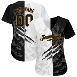 Custom Graffiti Pattern Black-Old Gold 3D Authentic Baseball Jersey Custom Graffiti Pattern Black-Old Gold 3D Authentic Baseball Jersey