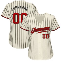 Custom Cream Black Pinstripe Red-Black Authentic Baseball Jersey Custom Cream Black Pinstripe Red-Black Authentic Baseball Jersey