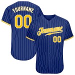 Custom Royal White Pinstripe Gold-White Authentic Baseball Jersey Custom Royal White Pinstripe Gold-White Authentic Baseball Jersey