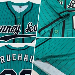 Custom Teal Black Pinstripe Black-White Authentic Baseball Jersey Custom Teal Black Pinstripe Black-White Authentic Baseball Jersey