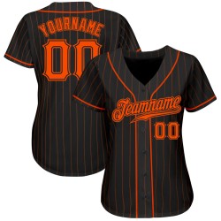 Custom Black Orange Pinstripe Orange-Black Authentic Baseball Jersey Custom Black Orange Pinstripe Orange-Black Authentic Baseball Jersey