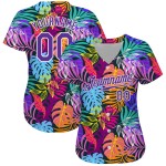 Custom White Purple-White 3D Pattern Design Hawaii Palm Trees Authentic Baseball Jersey Custom White Purple-White 3D Pattern Design Hawaii Palm Trees Authentic Baseball Jersey