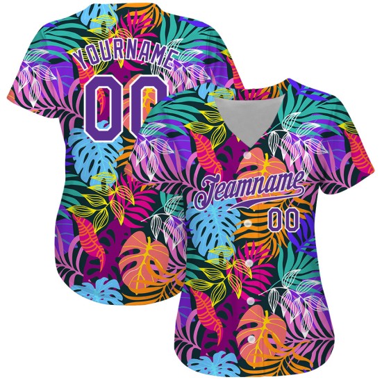 Custom White Purple-White 3D Pattern Design Hawaii Palm Trees Authentic Baseball Jersey Custom White Purple-White 3D Pattern Design Hawaii Palm Trees Authentic Baseball Jersey