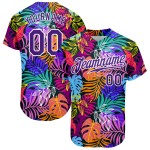 Custom White Purple-White 3D Pattern Design Hawaii Palm Trees Authentic Baseball Jersey Custom White Purple-White 3D Pattern Design Hawaii Palm Trees Authentic Baseball Jersey