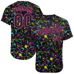 Custom Graffiti Pattern Black-Pink 3D Neon Splatter Authentic Baseball Jersey Custom Graffiti Pattern Black-Pink 3D Neon Splatter Authentic Baseball Jersey