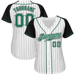 Sleeves Baseball Pinstripe Green-Black Kelly White Jersey Custom Raglan Authentic Black