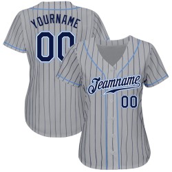 Navy Gray Authentic Pinstripe Jersey Baseball Custom Navy-Light Blue