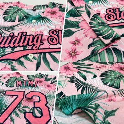 Custom White Medium Pink-Navy 3D Pattern Design Hawaii Palm Leaves And Flowers Authentic Baseball Jersey Custom White Medium Pink-Navy 3D Pattern Design Hawaii Palm Leaves And Flowers Authentic Baseball Jersey