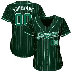 Custom Green White Pinstripe Kelly Green-White Authentic Baseball Jersey Custom Green White Pinstripe Kelly Green-White Authentic Baseball Jersey