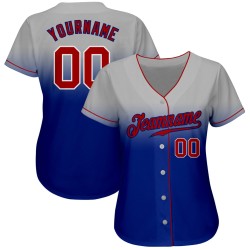 Gray Baseball Authentic Fade Jersey Red-Royal Fashion Custom