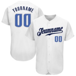 Jersey White Authentic Custom Blue-Navy Baseball
