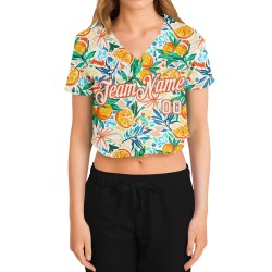 Baseball Jersey Cropped Fruits White Custom Women's V-Neck 3D White-Orange Baseball Jersey Cropped Fruits White Custom Women's V-Neck 3D White-Orange